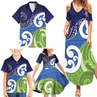 Southland New Zealand Family Matching Summer Maxi Dress and Hawaiian Shirt Maori Koru Flag Color
