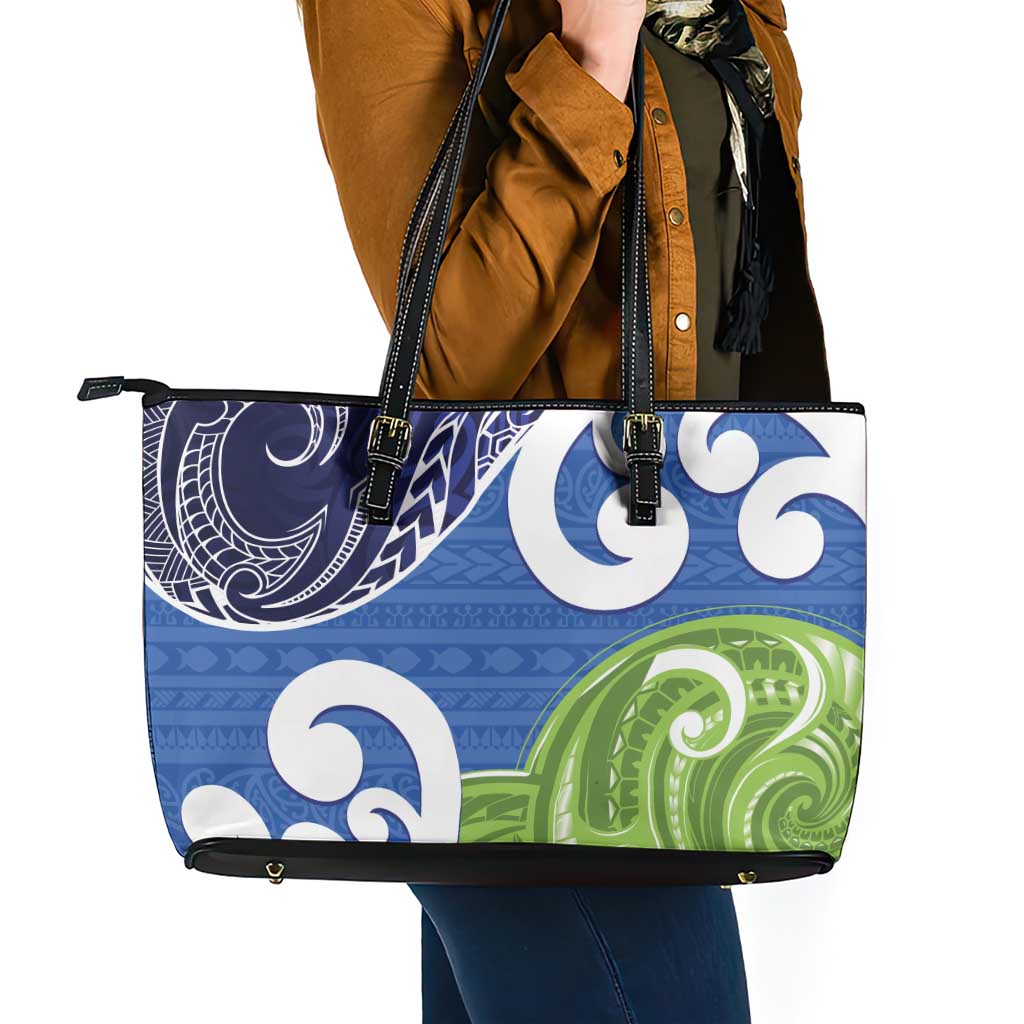 Southland New Zealand Leather Tote Bag Maori Koru Flag Color