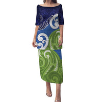 Southland New Zealand Puletasi Maori Koru Flag Color LT14 Long Dress Blue - Polynesian Pride