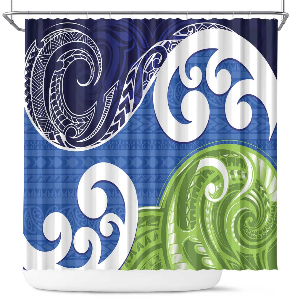 Southland New Zealand Shower Curtain Maori Koru Flag Color LT14 Blue - Polynesian Pride
