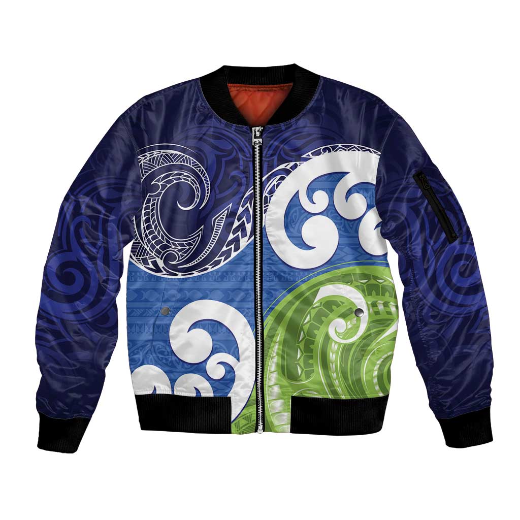 Southland New Zealand Sleeve Zip Bomber Jacket Maori Koru Flag Color