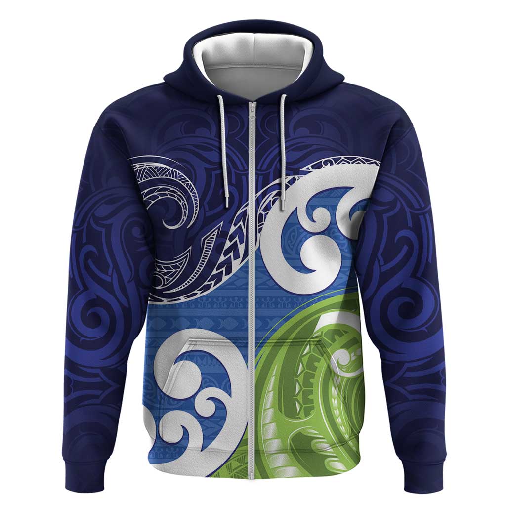 Southland New Zealand Zip Hoodie Maori Koru Flag Color LT14 Zip Hoodie Blue - Polynesian Pride