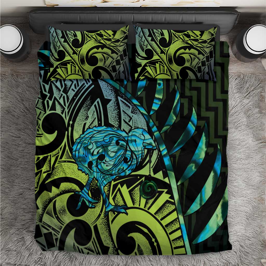 Southland Takehe Pounama Bedding Set Aotearoa Poutama Paua Shell Fern LT14 Black - Polynesian Pride
