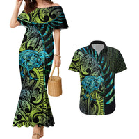 Southland Takehe Pounama Couples Matching Mermaid Dress and Hawaiian Shirt Aotearoa Poutama Paua Shell Fern