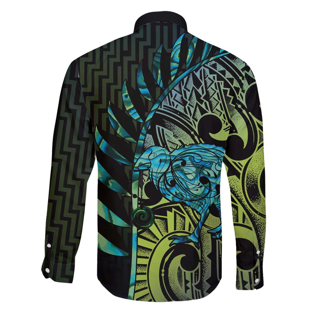 Southland Takehe Pounama Family Matching Long Sleeve Bodycon Dress and Hawaiian Shirt Aotearoa Poutama Paua Shell Fern LT14 - Polynesian Pride