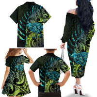 Southland Takehe Pounama Family Matching Off The Shoulder Long Sleeve Dress and Hawaiian Shirt Aotearoa Poutama Paua Shell Fern
