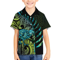 Southland Takehe Pounama Family Matching Off The Shoulder Long Sleeve Dress and Hawaiian Shirt Aotearoa Poutama Paua Shell Fern