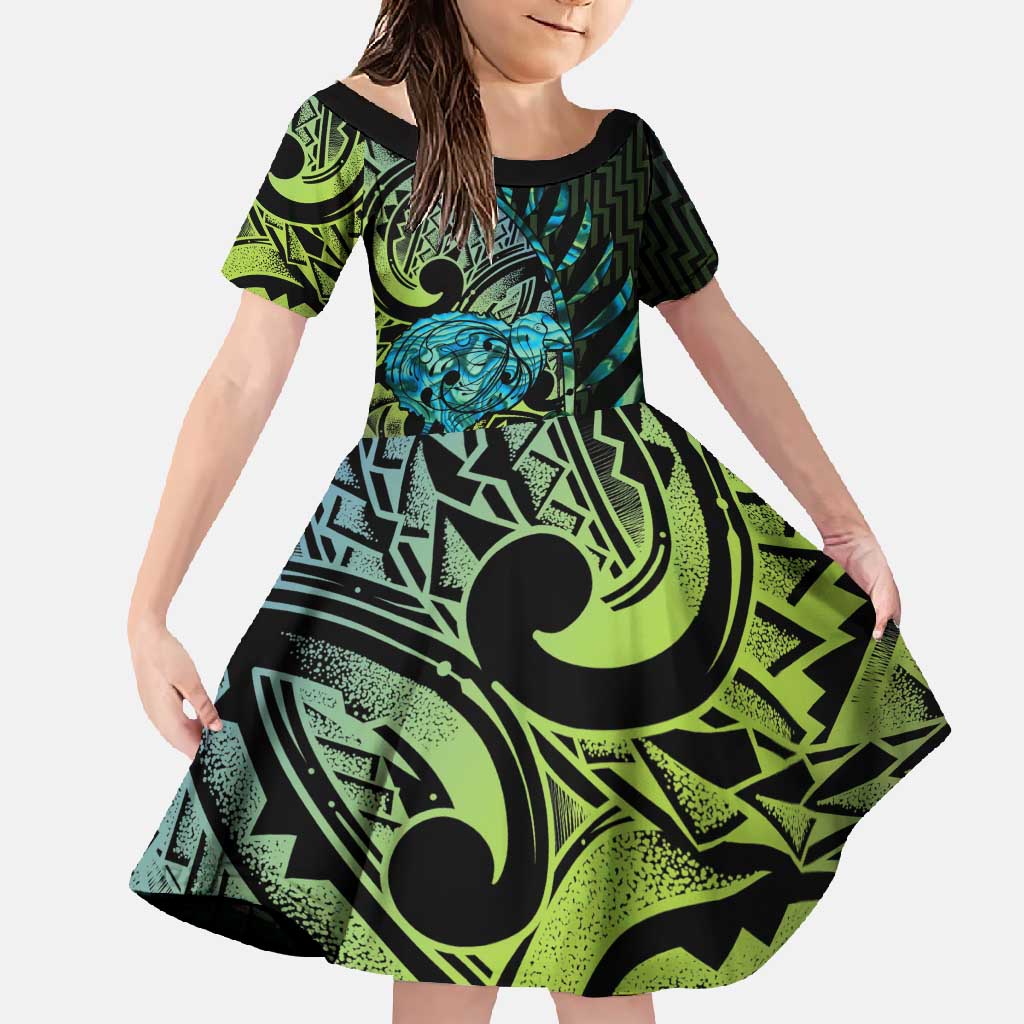 Southland Takehe Pounama Family Matching Short Sleeve Bodycon Dress and Hawaiian Shirt Aotearoa Poutama Paua Shell Fern