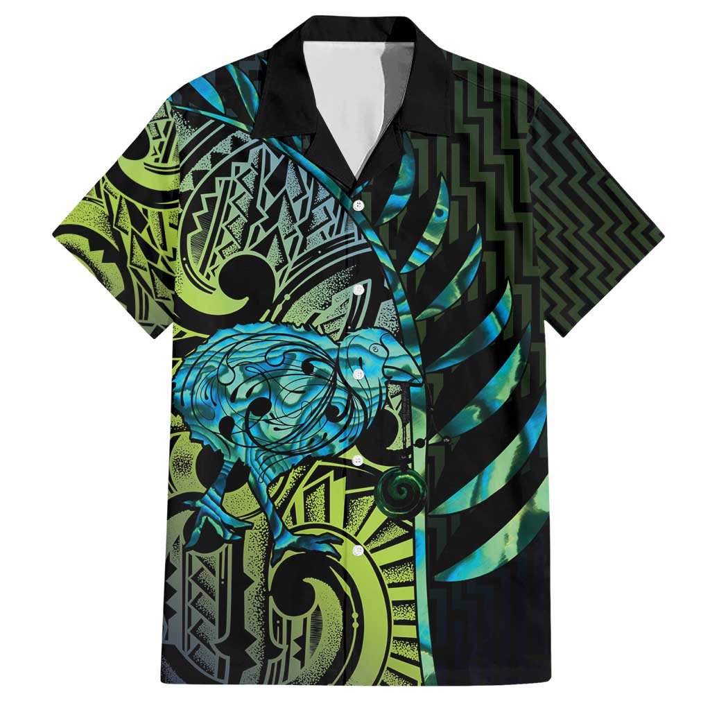 Southland Takehe Pounama Family Matching Short Sleeve Bodycon Dress and Hawaiian Shirt Aotearoa Poutama Paua Shell Fern