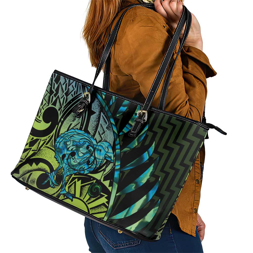 Southland Takehe Pounama Leather Tote Bag Aotearoa Poutama Paua Shell Fern
