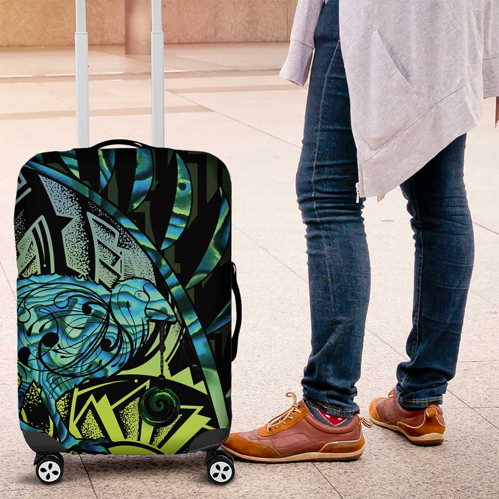 Southland Takehe Pounama Luggage Cover Aotearoa Poutama Paua Shell Fern LT14 Black - Polynesian Pride