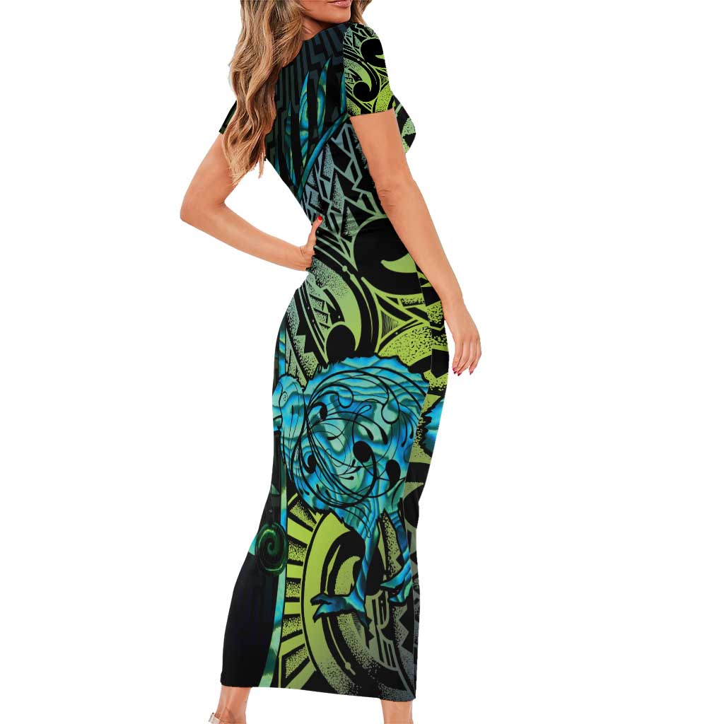 Southland Takehe Pounama Short Sleeve Bodycon Dress Aotearoa Poutama Paua Shell Fern