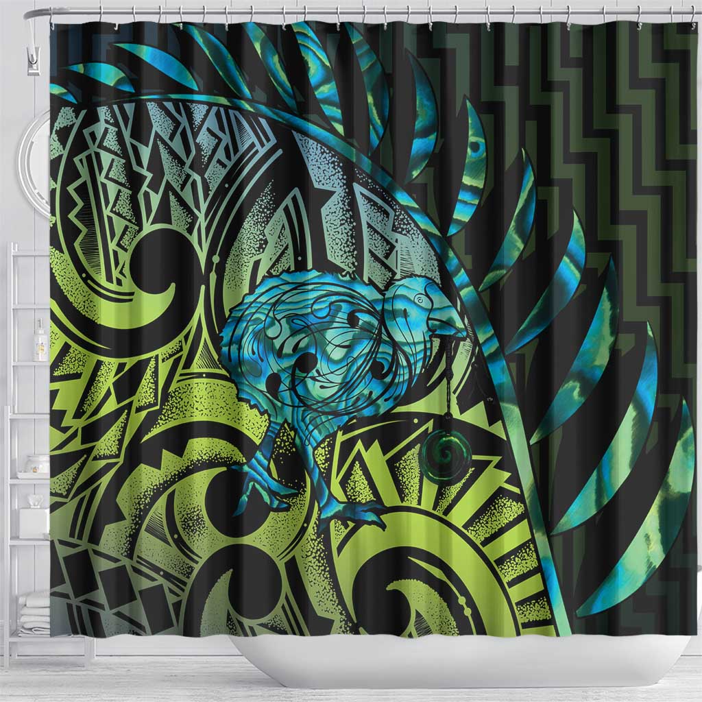Southland Takehe Pounama Shower Curtain Aotearoa Poutama Paua Shell Fern