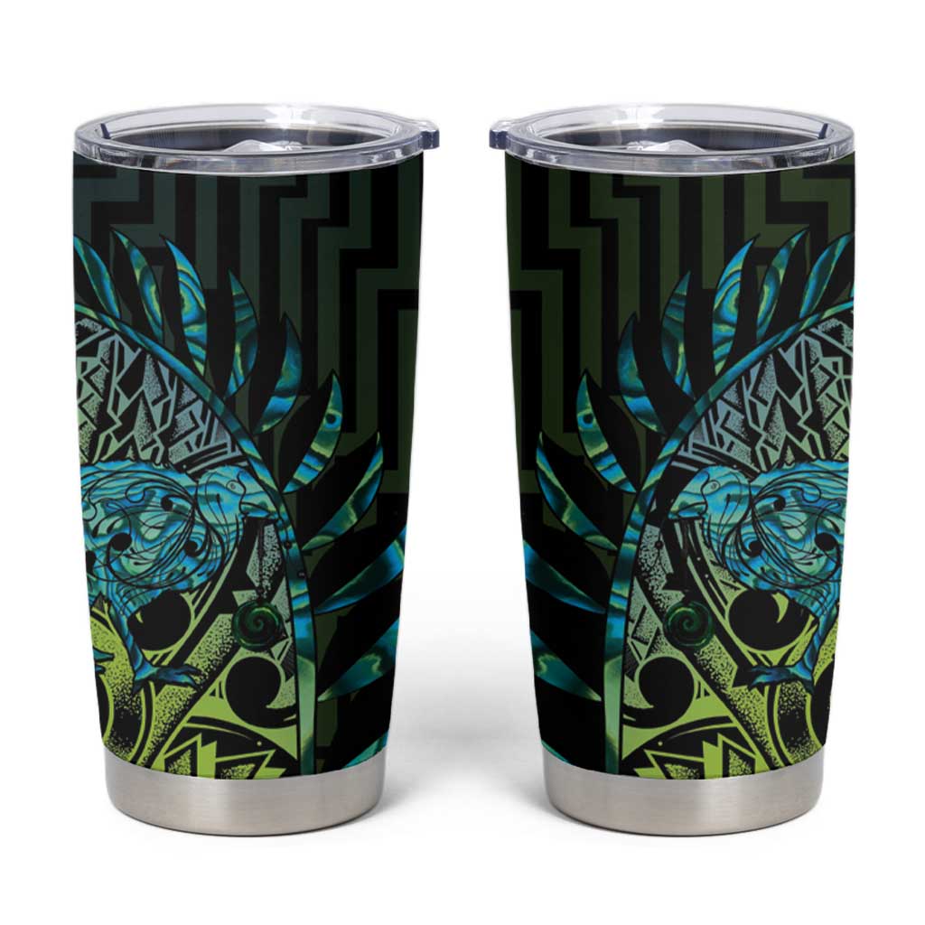 Southland Takehe Pounama Tumbler Cup Aotearoa Poutama Paua Shell Fern LT14 Black - Polynesian Pride
