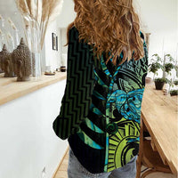 Southland Takehe Pounama Women Casual Shirt Aotearoa Poutama Paua Shell Fern