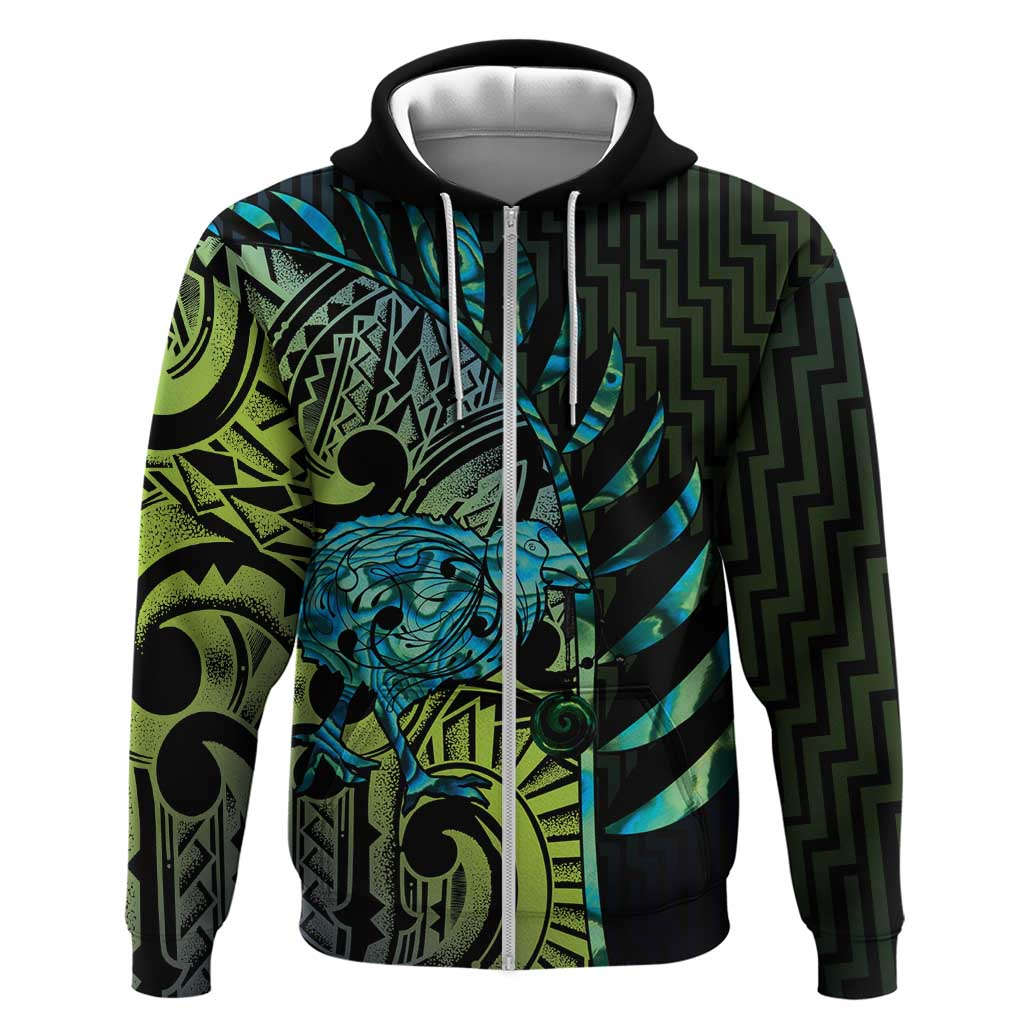 Southland Takehe Pounama Zip Hoodie Aotearoa Poutama Paua Shell Fern LT14 Zip Hoodie Black - Polynesian Pride