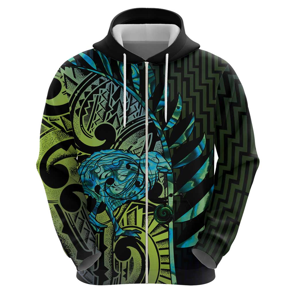 Southland Takehe Pounama Zip Hoodie Aotearoa Poutama Paua Shell Fern LT14 - Polynesian Pride