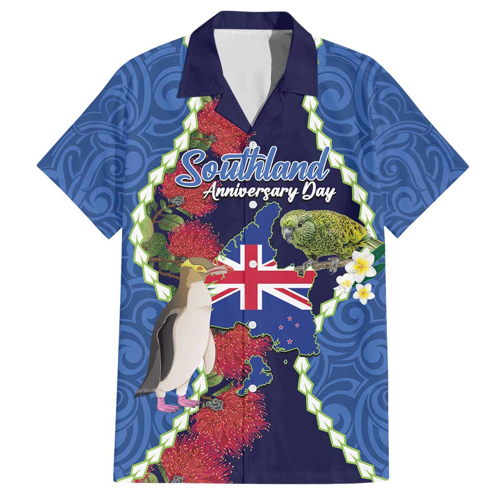 Southland Anniversary Day Family Matching Long Sleeve Bodycon Dress and Hawaiian Shirt Murihiku 1861 Maori Bird Mix Pohutukawa LT14 Dad's Shirt - Short Sleeve Blue - Polynesian Pride