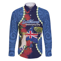 Southland Anniversary Day Family Matching Long Sleeve Bodycon Dress and Hawaiian Shirt Murihiku 1861 Maori Bird Mix Pohutukawa LT14 Dad's Shirt - Long Sleeve Blue - Polynesian Pride