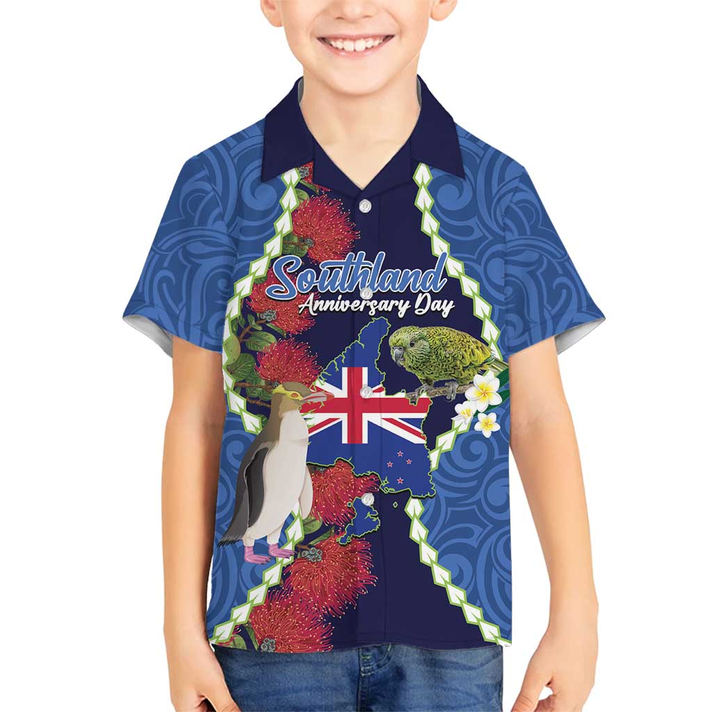 Southland Anniversary Day Family Matching Puletasi and Hawaiian Shirt Murihiku 1861 Maori Bird Mix Pohutukawa