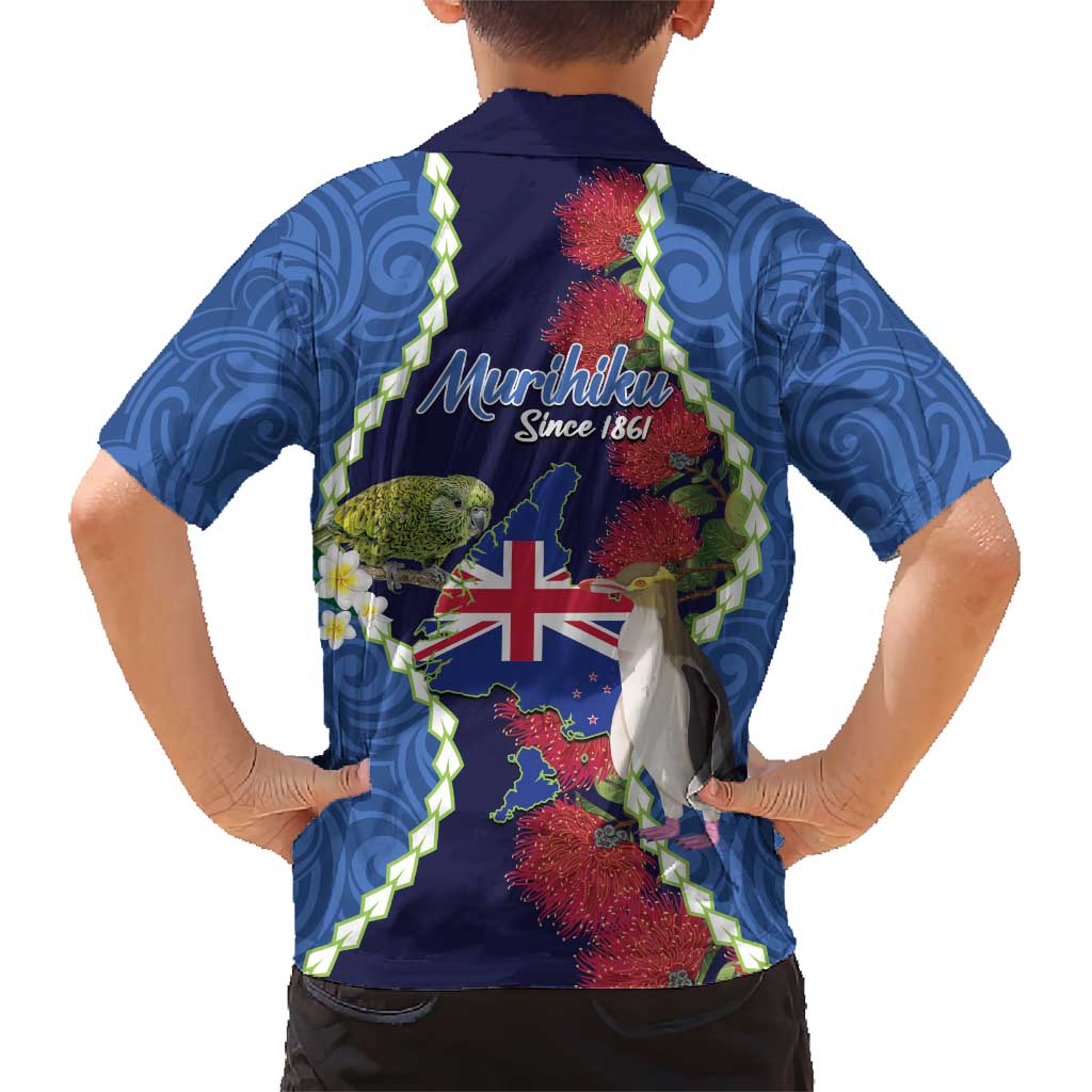 Southland Anniversary Day Family Matching Short Sleeve Bodycon Dress and Hawaiian Shirt Murihiku 1861 Maori Bird Mix Pohutukawa LT14 - Polynesian Pride
