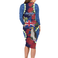 Southland Anniversary Day Long Sleeve Bodycon Dress Murihiku 1861 Maori Bird Mix Pohutukawa