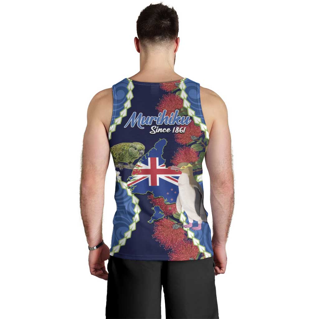 Southland Anniversary Day Men Tank Top Murihiku 1861 Maori Bird Mix Pohutukawa