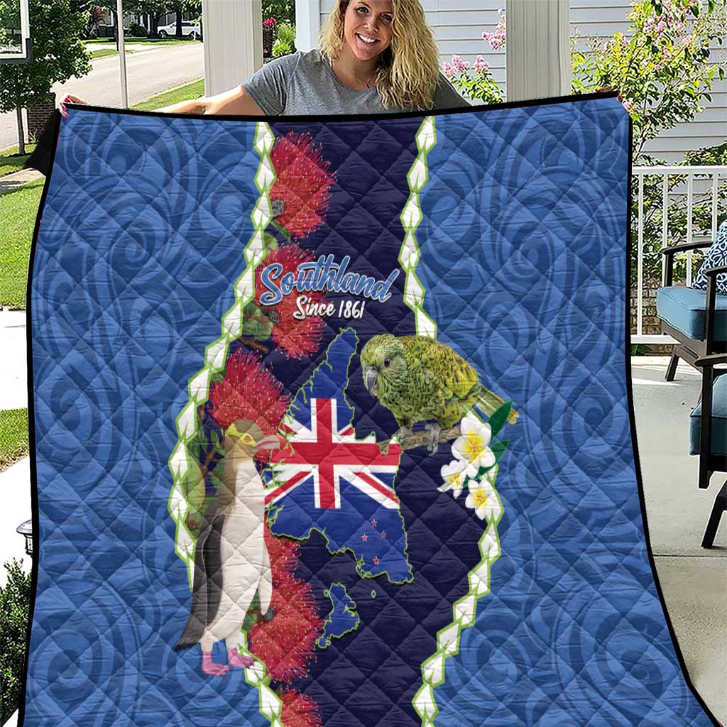 Southland Anniversary Day Quilt Murihiku 1861 Maori Bird Mix Pohutukawa LT14 Blue - Polynesian Pride