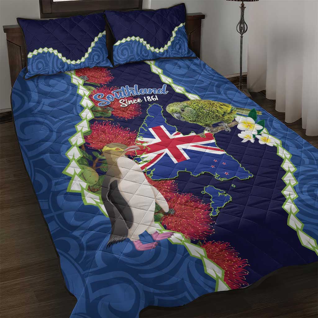 Southland Anniversary Day Quilt Bed Set Murihiku 1861 Maori Bird Mix Pohutukawa LT14 Blue - Polynesian Pride