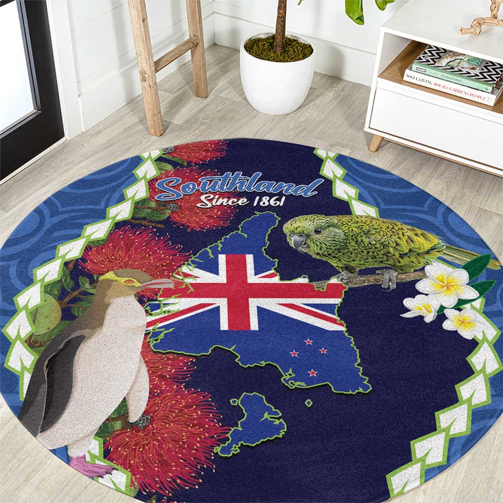 Southland Anniversary Day Round Carpet Murihiku 1861 Maori Bird Mix Pohutukawa LT14 Blue - Polynesian Pride