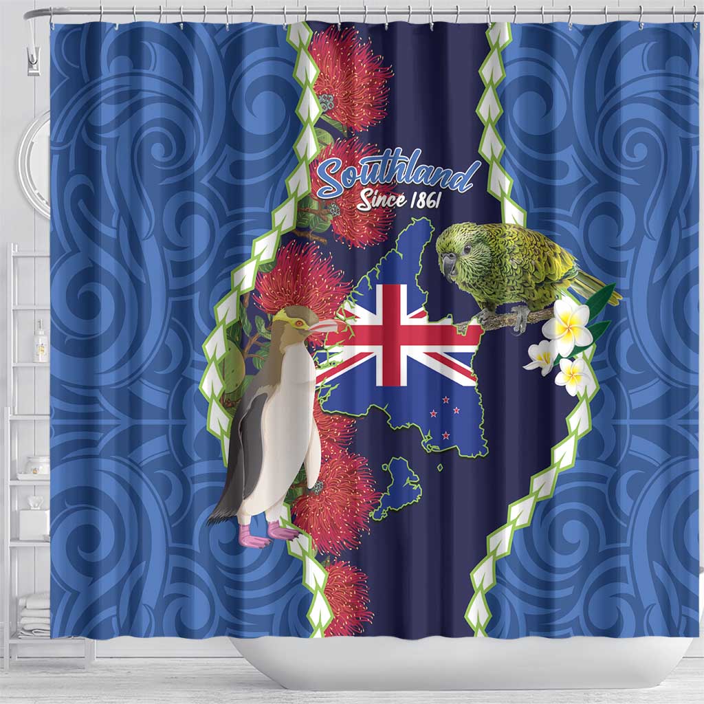 Southland Anniversary Day Shower Curtain Murihiku 1861 Maori Bird Mix Pohutukawa LT14 - Polynesian Pride