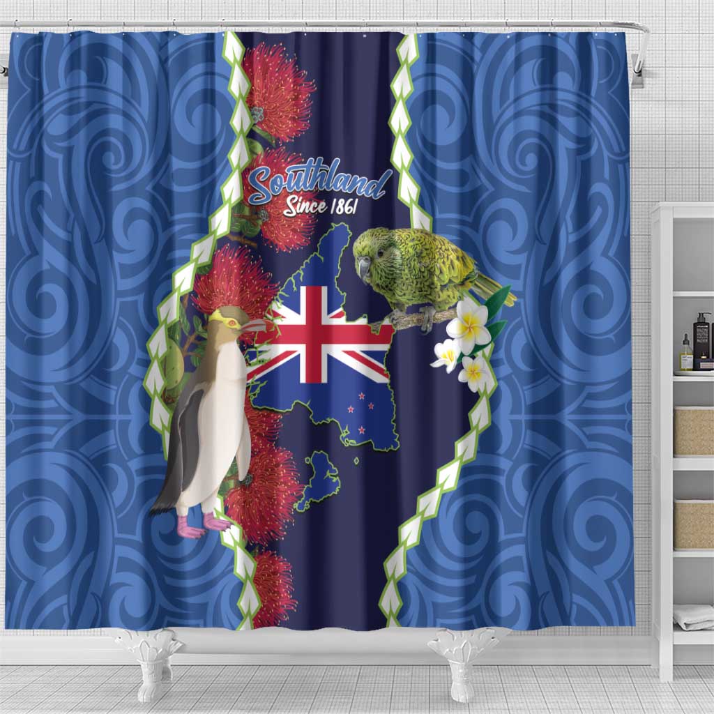 Southland Anniversary Day Shower Curtain Murihiku 1861 Maori Bird Mix Pohutukawa LT14 - Polynesian Pride