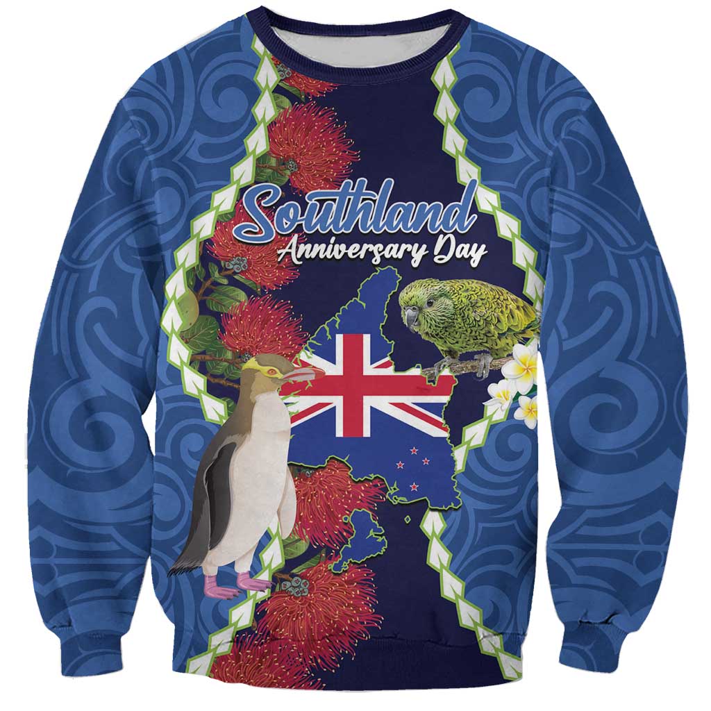 Southland Anniversary Day Sweatshirt Murihiku 1861 Maori Bird Mix Pohutukawa