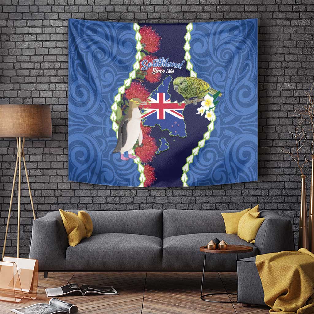 Southland Anniversary Day Tapestry Murihiku 1861 Maori Bird Mix Pohutukawa LT14 Blue - Polynesian Pride