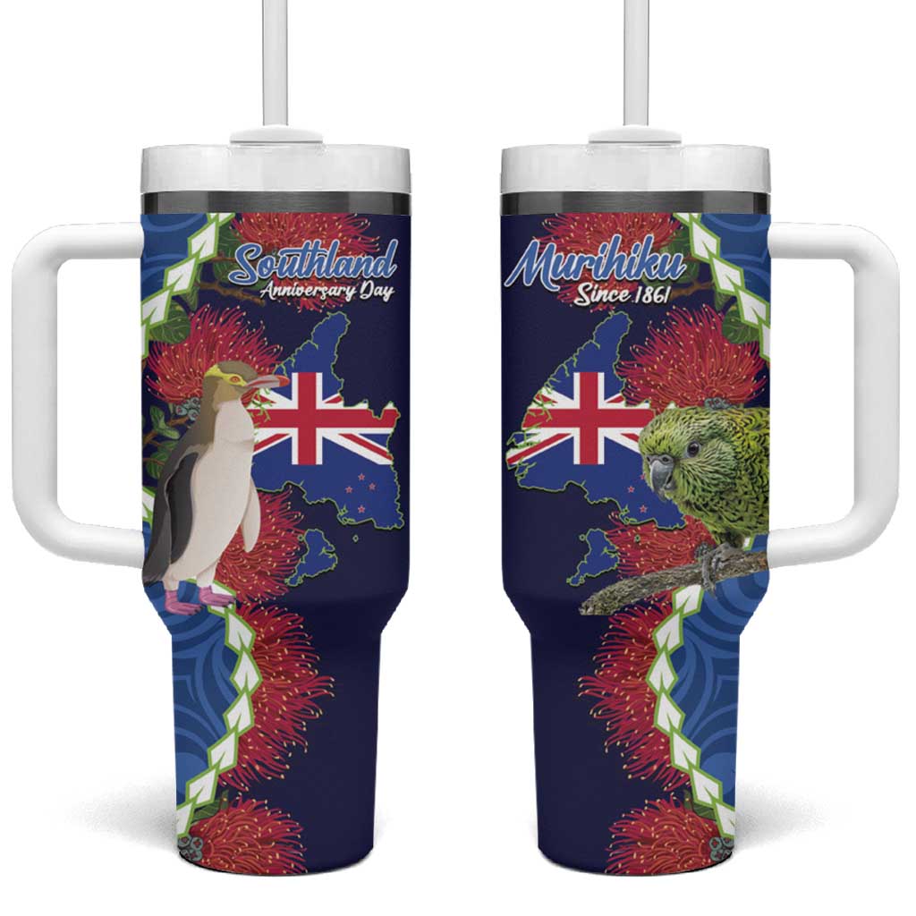 Southland Anniversary Day Tumbler With Handle Murihiku 1861 Maori Bird Mix Pohutukawa
