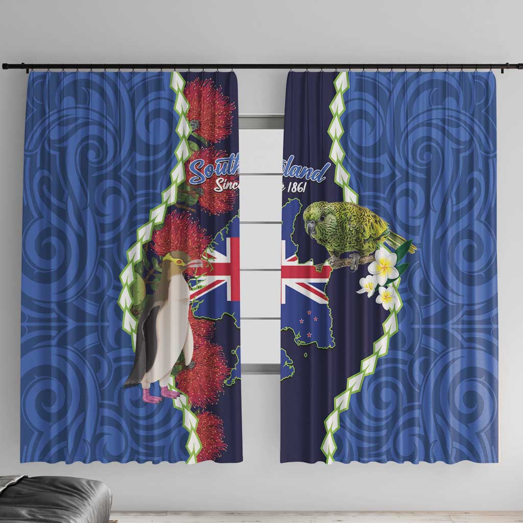 Southland Anniversary Day Window Curtain Murihiku 1861 Maori Bird Mix Pohutukawa LT14 With Hooks Blue - Polynesian Pride