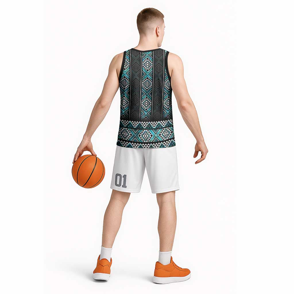 Paua Shell Taniko Pattern Aotearoa Basketball Jersey Niho Taniwha Mix Poutama - Polynesian Pride