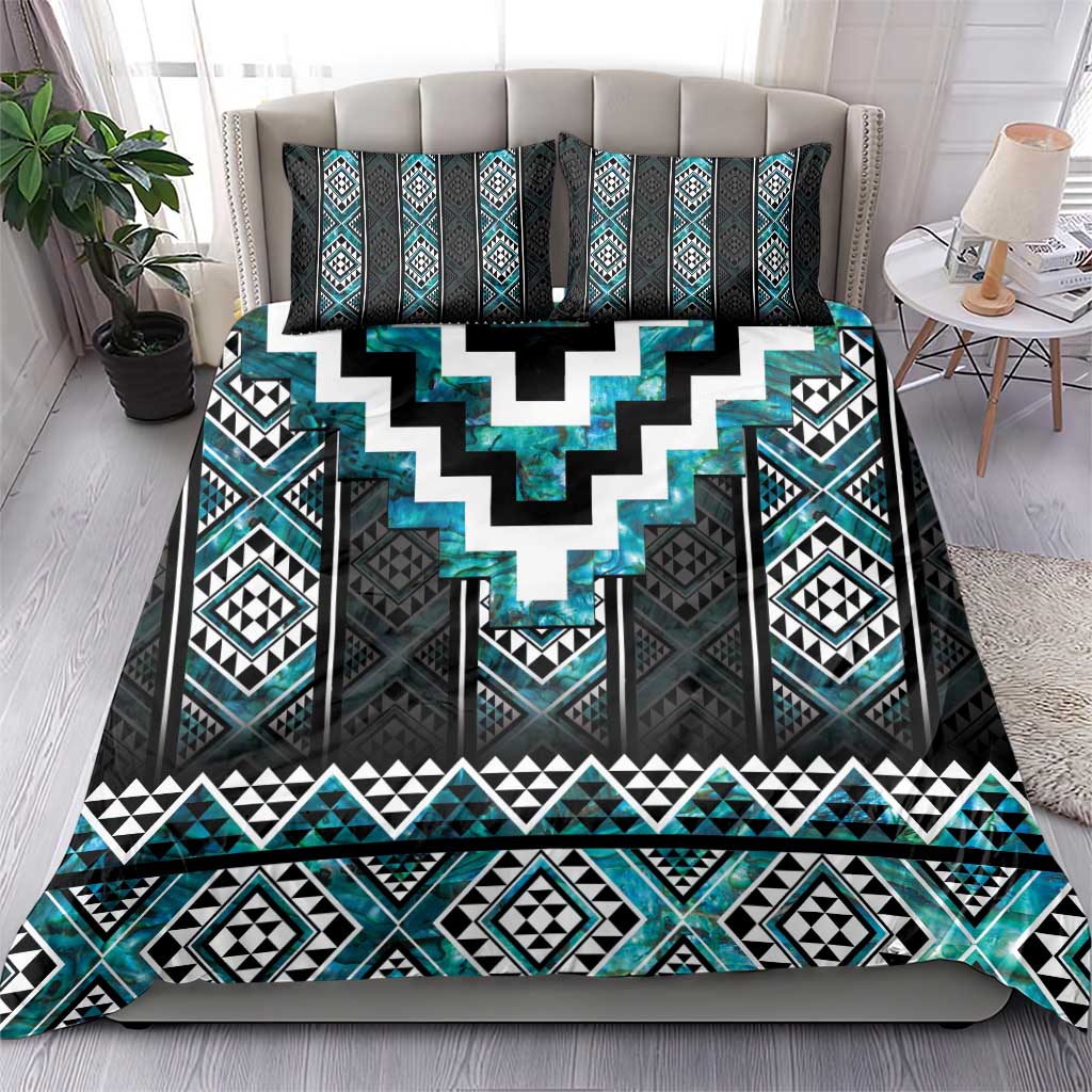 Paua Shell Taniko Pattern Aotearoa Bedding Set Niho Taniwha Mix Poutama