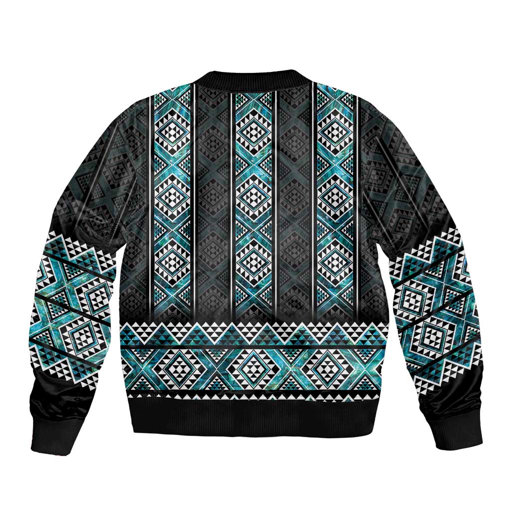 Paua Shell Taniko Pattern Aotearoa Bomber Jacket Niho Taniwha Mix Poutama