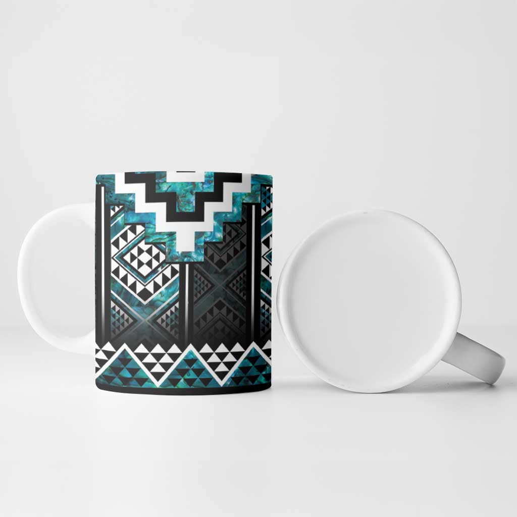 Paua Shell Taniko Pattern Aotearoa Ceramic Mug Niho Taniwha Mix Poutama - Polynesian Pride