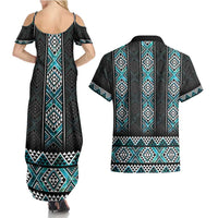 Paua Shell Taniko Pattern Aotearoa Couples Matching Summer Maxi Dress and Hawaiian Shirt Niho Taniwha Mix Poutama LT14 - Polynesian Pride