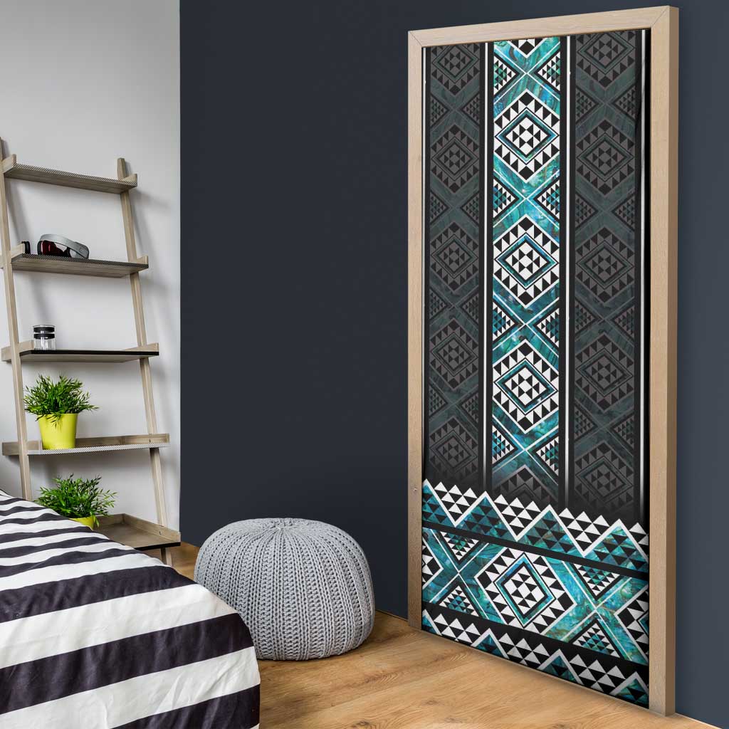 Paua Shell Taniko Pattern Aotearoa Door Cover Niho Taniwha Mix Poutama - Polynesian Pride