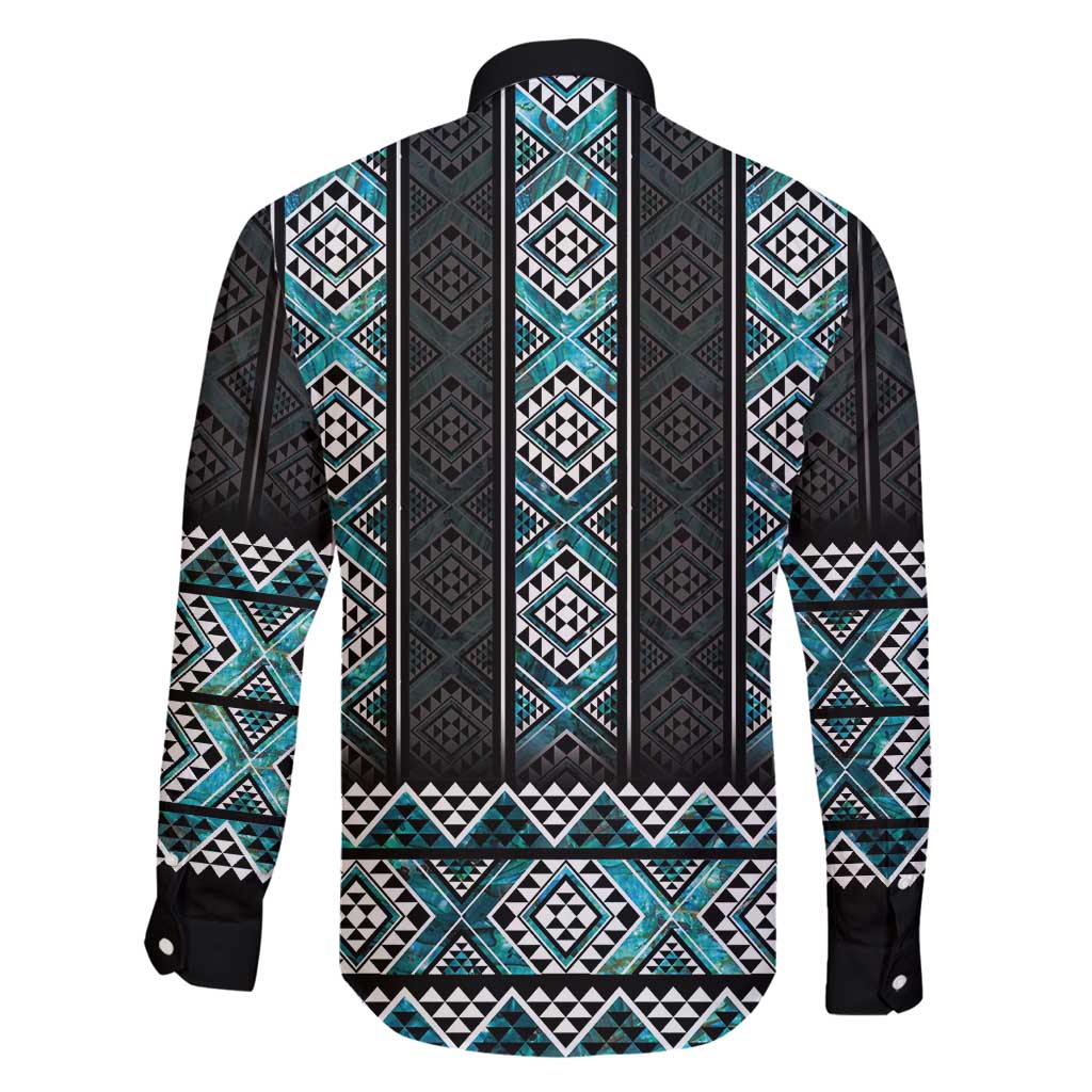 Paua Shell Taniko Pattern Aotearoa Family Matching Long Sleeve Bodycon Dress and Hawaiian Shirt Niho Taniwha Mix Poutama LT14 - Polynesian Pride