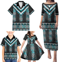 Paua Shell Taniko Pattern Aotearoa Family Matching Puletasi and Hawaiian Shirt Niho Taniwha Mix Poutama