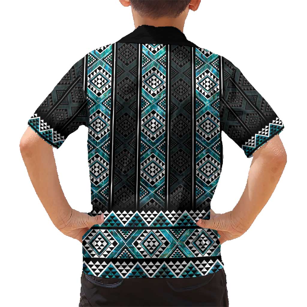 Paua Shell Taniko Pattern Aotearoa Family Matching Short Sleeve Bodycon Dress and Hawaiian Shirt Niho Taniwha Mix Poutama