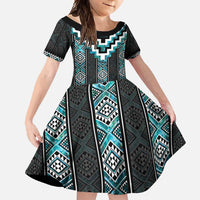 Paua Shell Taniko Pattern Aotearoa Family Matching Short Sleeve Bodycon Dress and Hawaiian Shirt Niho Taniwha Mix Poutama
