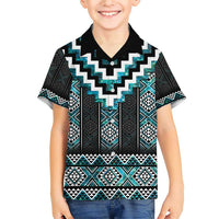 Paua Shell Taniko Pattern Aotearoa Family Matching Short Sleeve Bodycon Dress and Hawaiian Shirt Niho Taniwha Mix Poutama
