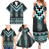 Paua Shell Taniko Pattern Aotearoa Family Matching Summer Maxi Dress and Hawaiian Shirt Niho Taniwha Mix Poutama