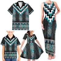 Paua Shell Taniko Pattern Aotearoa Family Matching Tank Maxi Dress and Hawaiian Shirt Niho Taniwha Mix Poutama