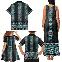 Paua Shell Taniko Pattern Aotearoa Family Matching Tank Maxi Dress and Hawaiian Shirt Niho Taniwha Mix Poutama